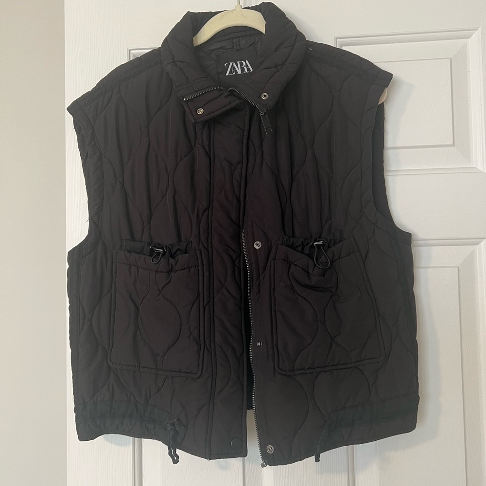 Zara Black Quilted Puffer Vest with High Collar
